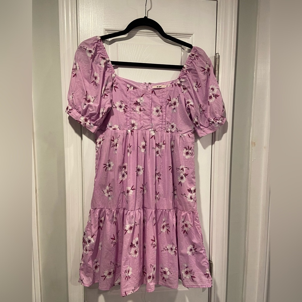 Francesca’s Mi Ami Size S Lavender Floral Puff Sleeve Scoop Neck Babydoll Dress